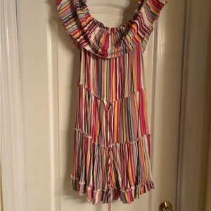 Casual Multi-Stripe Midi Dress in Pink & Yellow